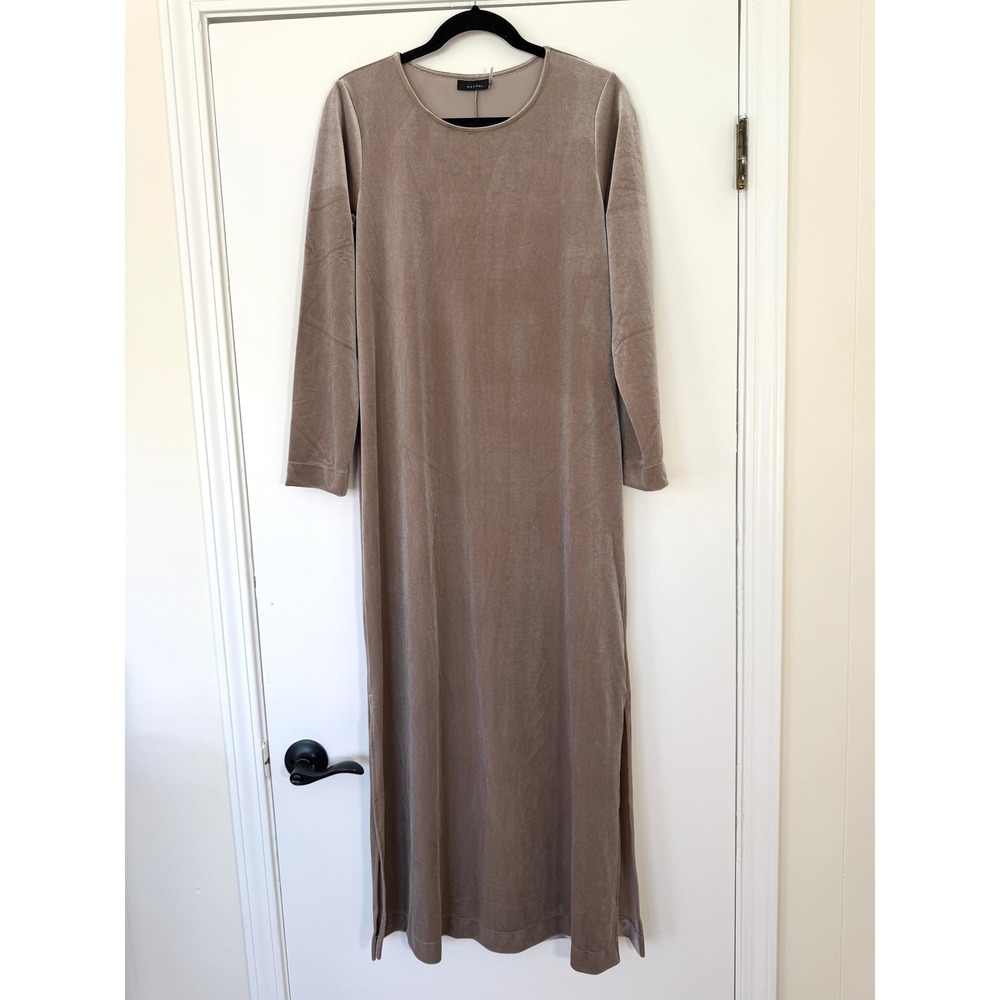Natori Natalie Velvet Lounger‎ Medium $170 Long Sleeve Maxi Dress Gown Taupe - Picture 3 of 10